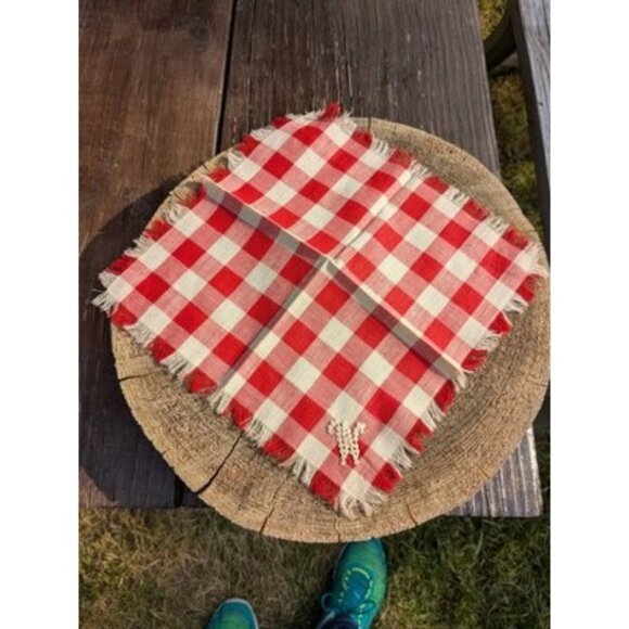 For Vintage Red And White Checkered Embroidered With The Letter W/ M Fringe - Picture 8 of 11